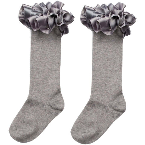 Caramelo Kids Girls Grey Ruffle Ribbon Knee Length Socks Caramelo Kids Girls Grey Ruffle Ribbon Knee Length Socks