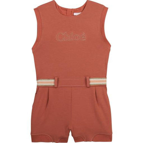 Chloe Girls Peach Cotton Playsuit Chloe Girls Peach Cotton Playsuit