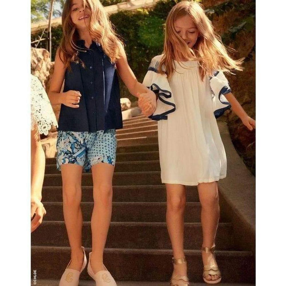 Chloe Ivory & Blue Silk Dress Chloe Ivory & Blue Silk Dress