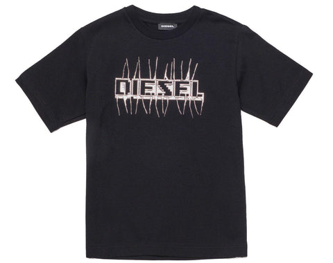 Diesel Boys Black T-Shirt With metallic Diesel Print Diesel Boys Black T-Shirt With metallic Diesel Print