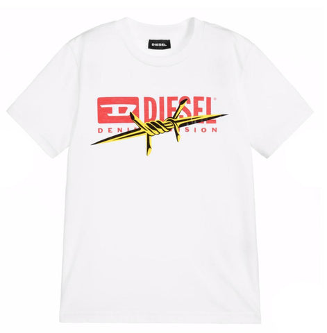 Diesel Boys White Barbed Wire T-Shirt Diesel Boys White Barbed Wire T-Shirt