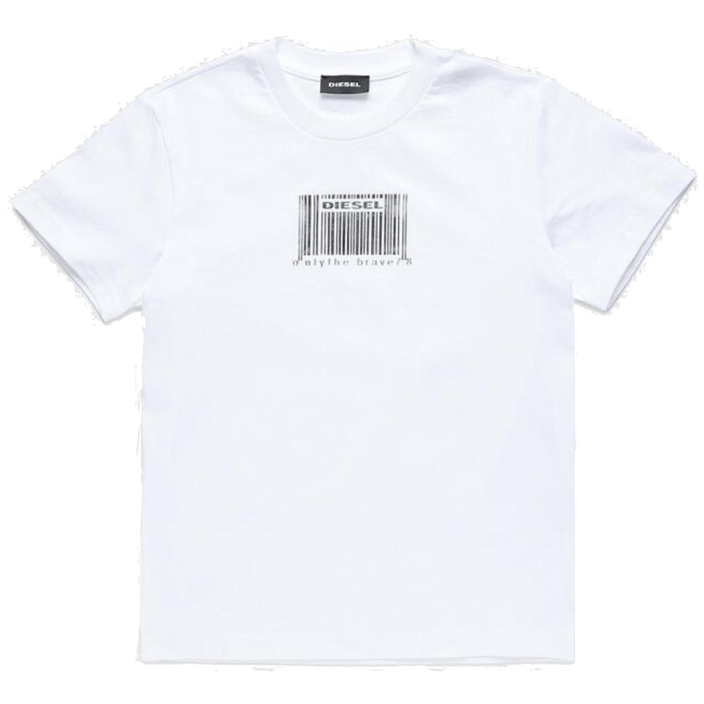 Diesel Boys White Barcode T-Shirt Diesel Boys White Barcode T-Shirt