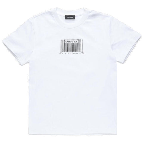 Diesel Boys White Barcode T-Shirt Diesel Boys White Barcode T-Shirt