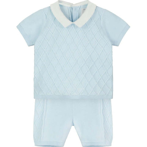 Emile Et Rose Boys Blue Cotton Diamond Short Set Emile Et Rose Boys Blue Cotton Diamond Short Set