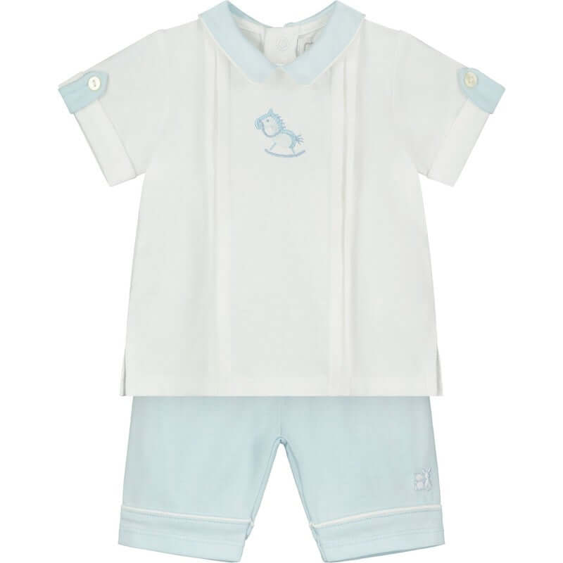 Emile Et Rose Boys Blue cotton Horse Print Shorts Set Emile Et Rose Boys Blue cotton Horse Print Shorts Set