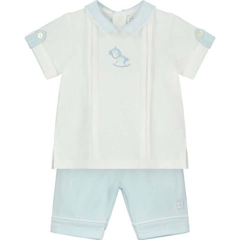 Emile Et Rose Boys Blue cotton Horse Print Shorts Set Emile Et Rose Boys Blue cotton Horse Print Shorts Set