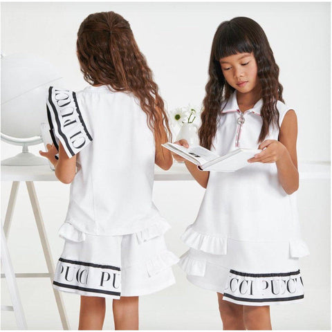 Emilio Pucci Girls White Ruffle Logo Top Emilio Pucci Girls White Ruffle Logo Top