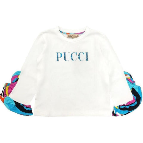 Emilio Pucci Girls White Ruffle T-Shirt Emilio Pucci Girls White Ruffle T-Shirt