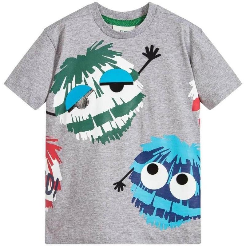 Fendi Boys Grey Pom-Pom T-Shirt Fendi Boys Grey Pom-Pom T-Shirt