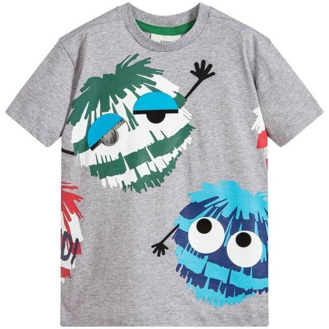 Fendi Boys Grey Pom-Pom T-Shirt Fendi Boys Grey Pom-Pom T-Shirt