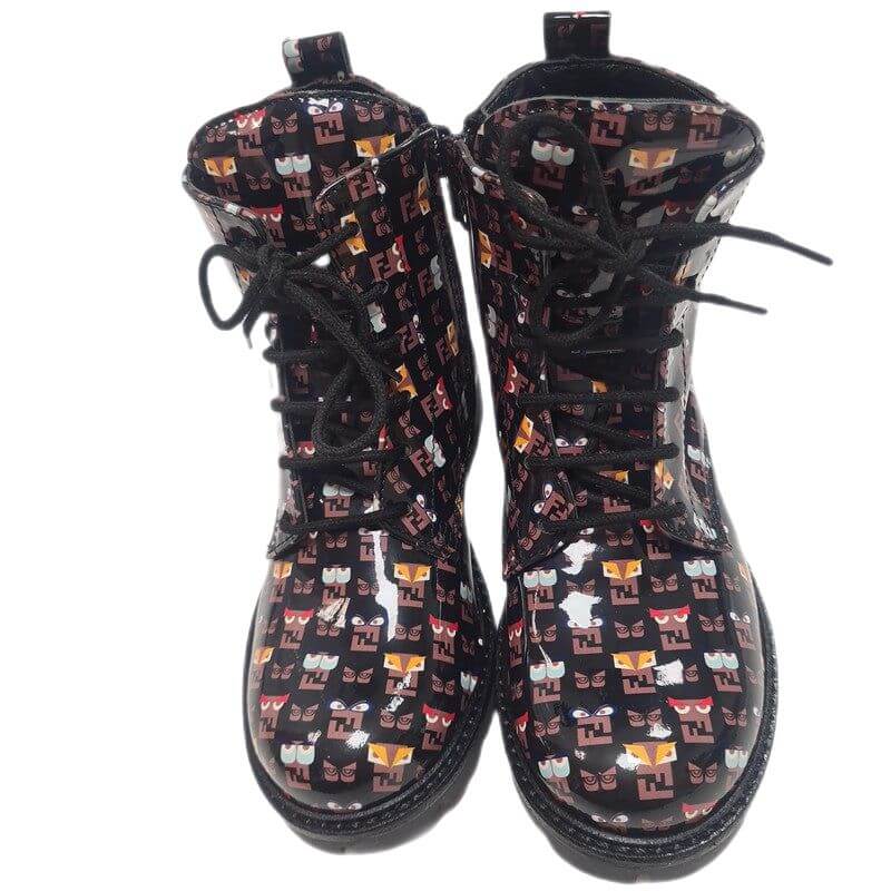 Fendi Girls Black Monster Print Chunky Boots Fendi Girls Black Monster Print Chunky Boots