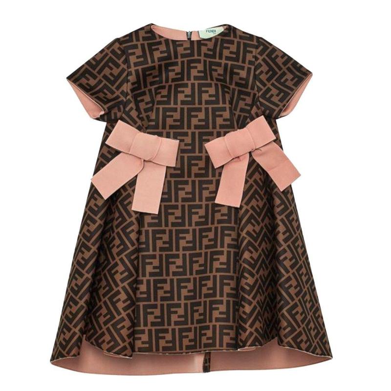 Fendi Girls Brown FF Logo Neoprene Dress Fendi Girls Brown FF Logo Neoprene Dress