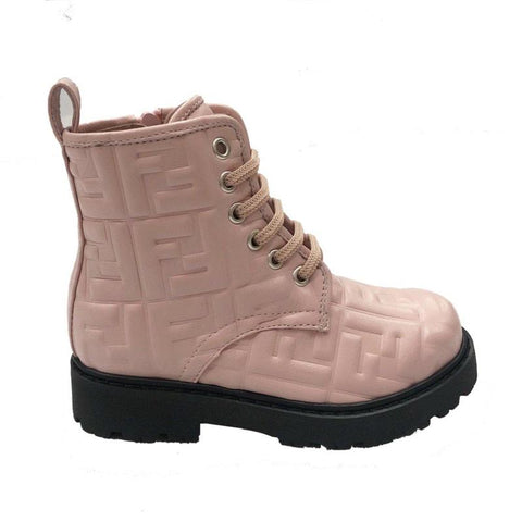 Fendi Girls Pink FF Logo Leather Boots