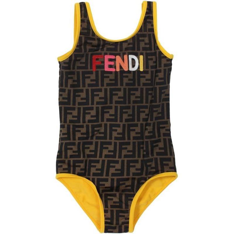 Fendi Girls Yellow Trim FF Logo Costume Fendi Girls Yellow Trim FF Logo Costume