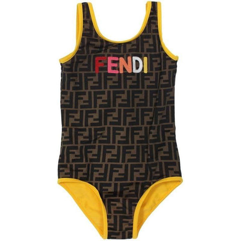 Fendi Girls Yellow Trim FF Logo Costume Fendi Girls Yellow Trim FF Logo Costume