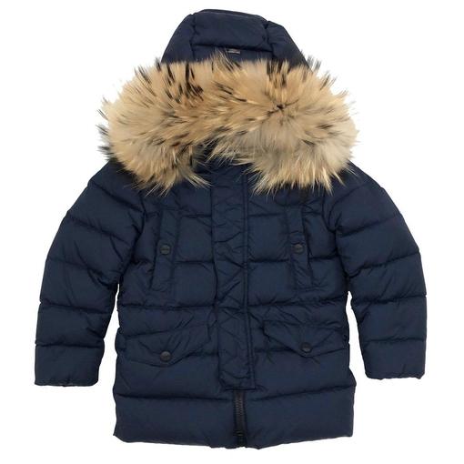 Herno Boys Navy Down Coat With Fur Hood Herno Boys Navy Down Coat With Fur Hood