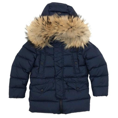 Herno Boys Navy Down Coat With Fur Hood Herno Boys Navy Down Coat With Fur Hood