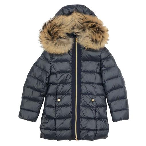 Herno Girls Navy Down Coat With Fur Hood Herno Girls Navy Down Coat With Fur Hood