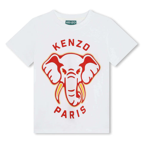 Kenzo Kids Boys White Elephant Print T-Shirt Kenzo Kids Boys White Elephant Print T-Shirt