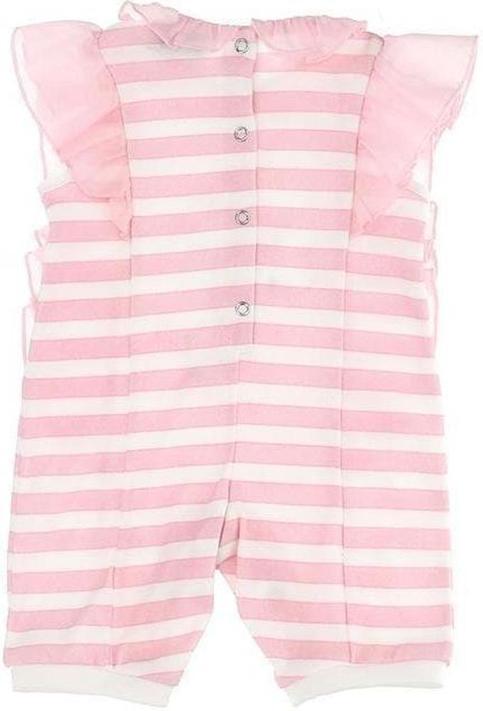 Monnalisa Baby Girls Cream & Pink Striped Romper Monnalisa Baby Girls Cream & Pink Striped Romper