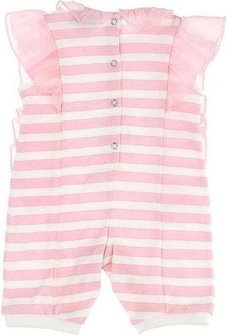 Monnalisa Baby Girls Cream & Pink Striped Romper Monnalisa Baby Girls Cream & Pink Striped Romper