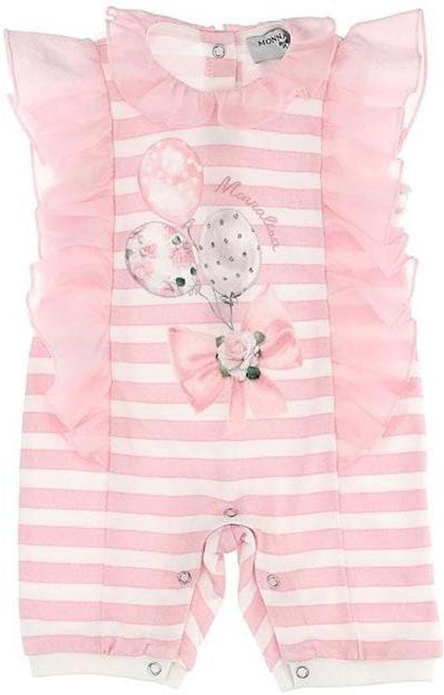 Monnalisa Baby Girls Cream & Pink Striped Romper Monnalisa Baby Girls Cream & Pink Striped Romper