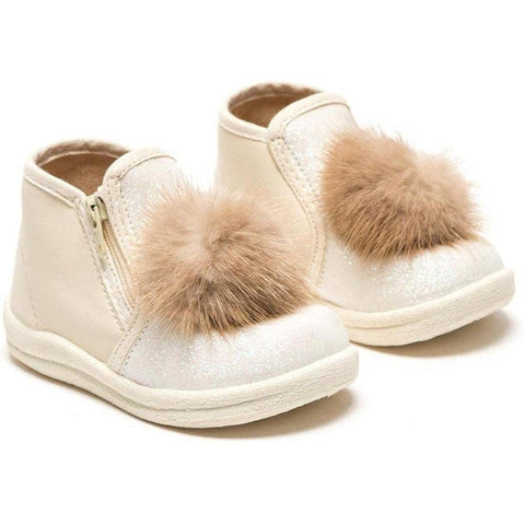 Monnalisa Baby Girls Cream Pom Pom Shoe/Boot Monnalisa Baby Girls Cream Pom Pom Shoe/Boot