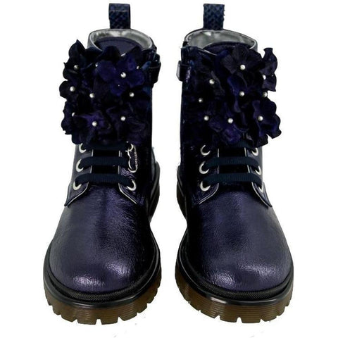 Monnalisa Girls Blue Flower Boots Monnalisa Girls Blue Flower Boots
