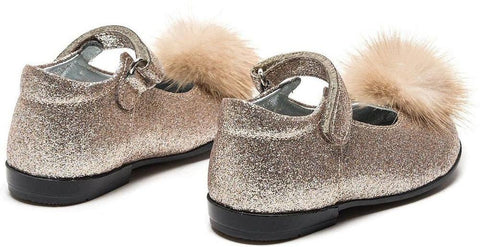 Monnalisa Girls Gold Glitter Pom Pom Shoes Monnalisa Girls Gold Glitter Pom Pom Shoes