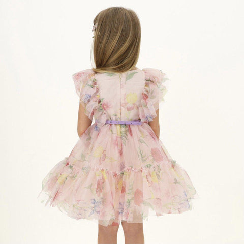 Monnalisa Girls Pink Floral Tulle Dress Monnalisa Girls Pink Floral Tulle Dress
