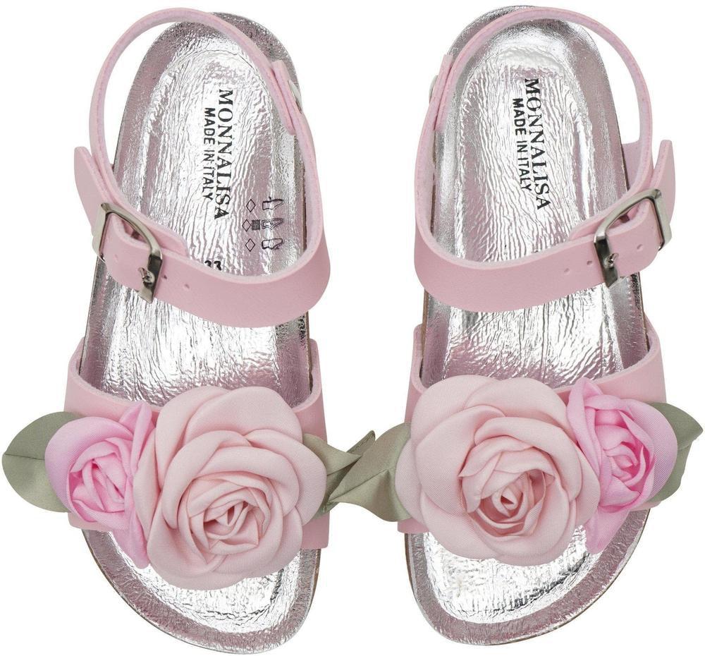 Monnalisa Girls Pink Rose Sandals Monnalisa Girls Pink Rose Sandals