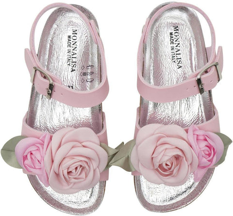 Monnalisa Girls Pink Rose Sandals Monnalisa Girls Pink Rose Sandals