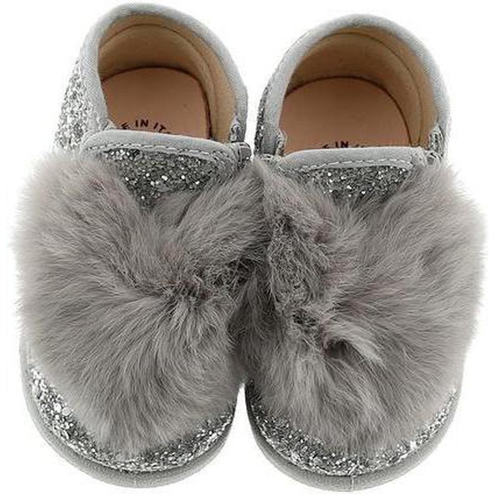 Monnalisa Girls Silver Glitter Pom Pom Shoe Monnalisa Girls Silver Glitter Pom Pom Shoe