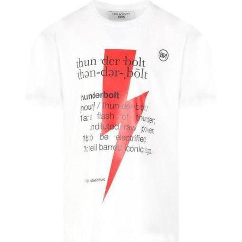 Neil Barrett Boys White Thunderbolt Text T-Shirt Neil Barrett Boys White Thunderbolt Text T-Shirt