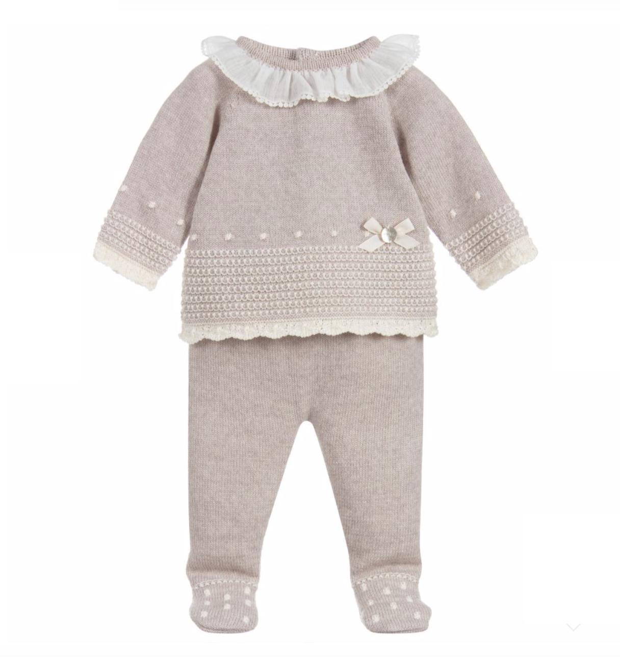 Paz Rodriguez Girls Beige Knit Legging Set Paz Rodriguez Girls Beige Knit Legging Set