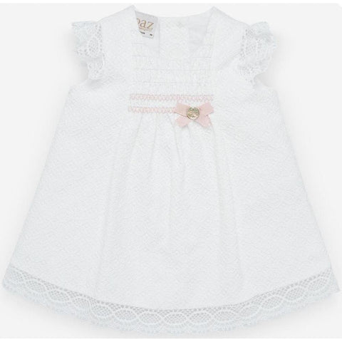 Paz Rodriguez White Woven Dress and Pink Cardigan Set Paz Rodriguez White Woven Dress and Pink Cardigan Set