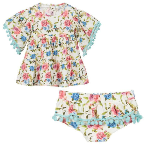 Phi Clothing Girls Ivory Floral Top & Bloomers Phi Clothing Girls Ivory Floral Top & Bloomers