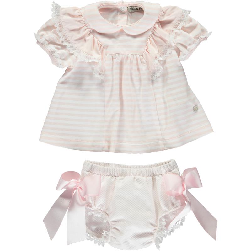 Piccola Speranza Baby Girls Pink Striped Dress & Bloomers Piccola Speranza Baby Girls Pink Striped Dress & Bloomers