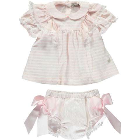 Piccola Speranza Baby Girls Pink Striped Dress & Bloomers