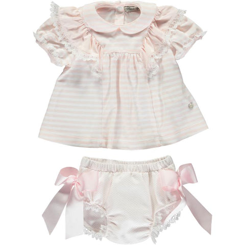 Piccola Speranza Baby Girls Pink Striped Dress & Bloomers Piccola Speranza Baby Girls Pink Striped Dress & Bloomers