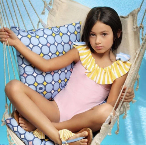 Simonetta Girls Pink Yellow Frill Swimsuit Simonetta Girls Pink Yellow Frill Swimsuit