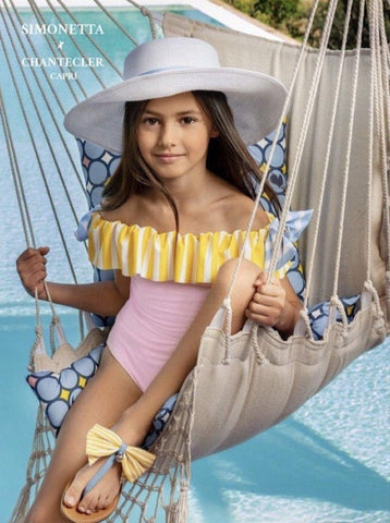 Simonetta Girls Pink Yellow Frill Swimsuit Simonetta Girls Pink Yellow Frill Swimsuit