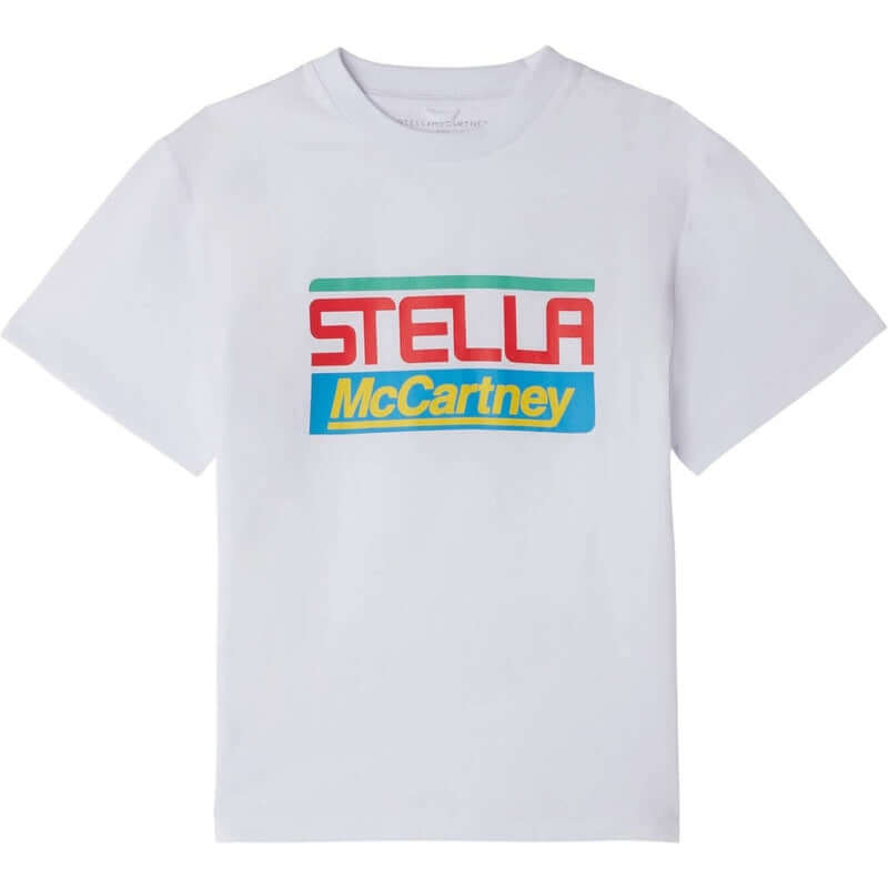 Stella McCartney Kids Boys White Cotton Logo T-Shirt Stella McCartney Kids Boys White Cotton Logo T-Shirt