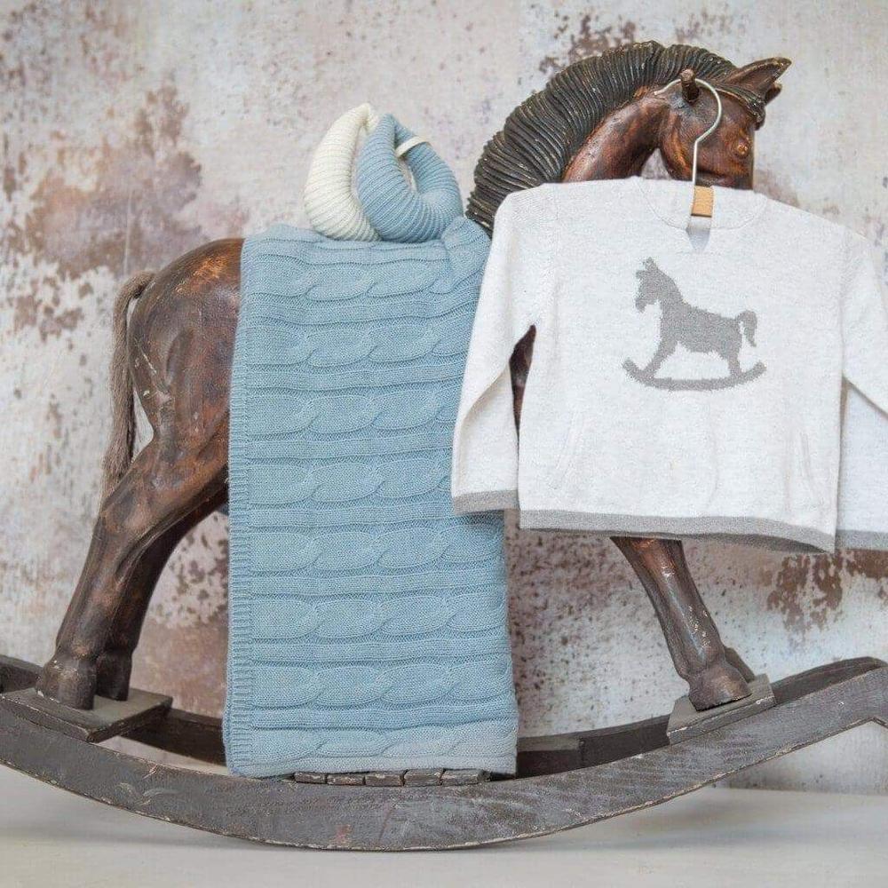 The Little Tailor Pale Blue Chunky Knit Shawl The Little Tailor Pale Blue Chunky Knit Shawl