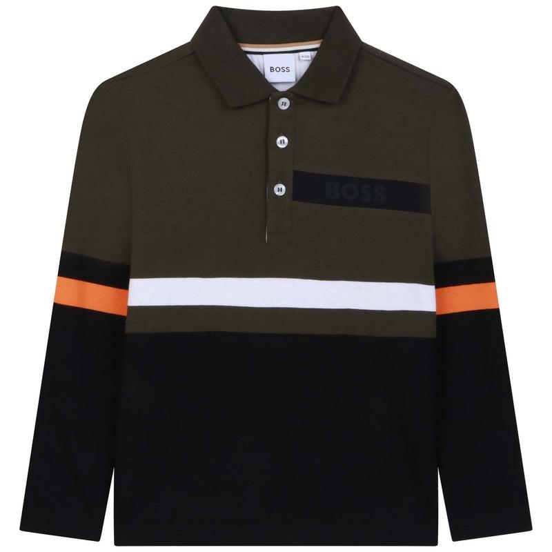 BOSS Boys Khaki Long Sleeve Polo BOSS Boys Khaki Long Sleeve Polo