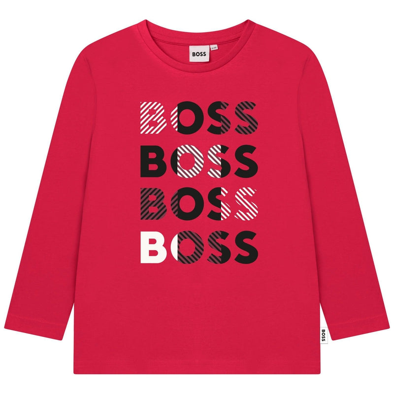 BOSS Boys Red Long Sleeve Logo T-Shirt BOSS Boys Red Long Sleeve Logo T-Shirt