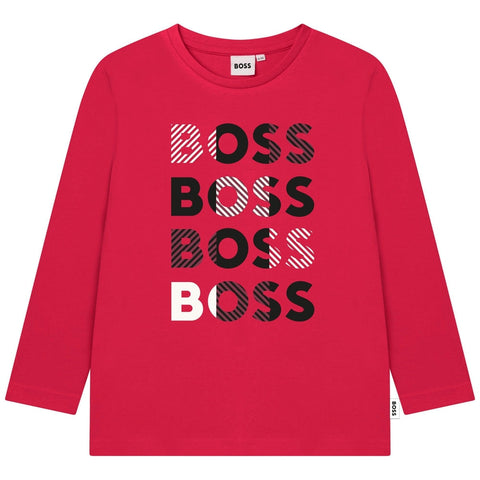 BOSS Boys Red Long Sleeve Logo T-Shirt BOSS Boys Red Long Sleeve Logo T-Shirt
