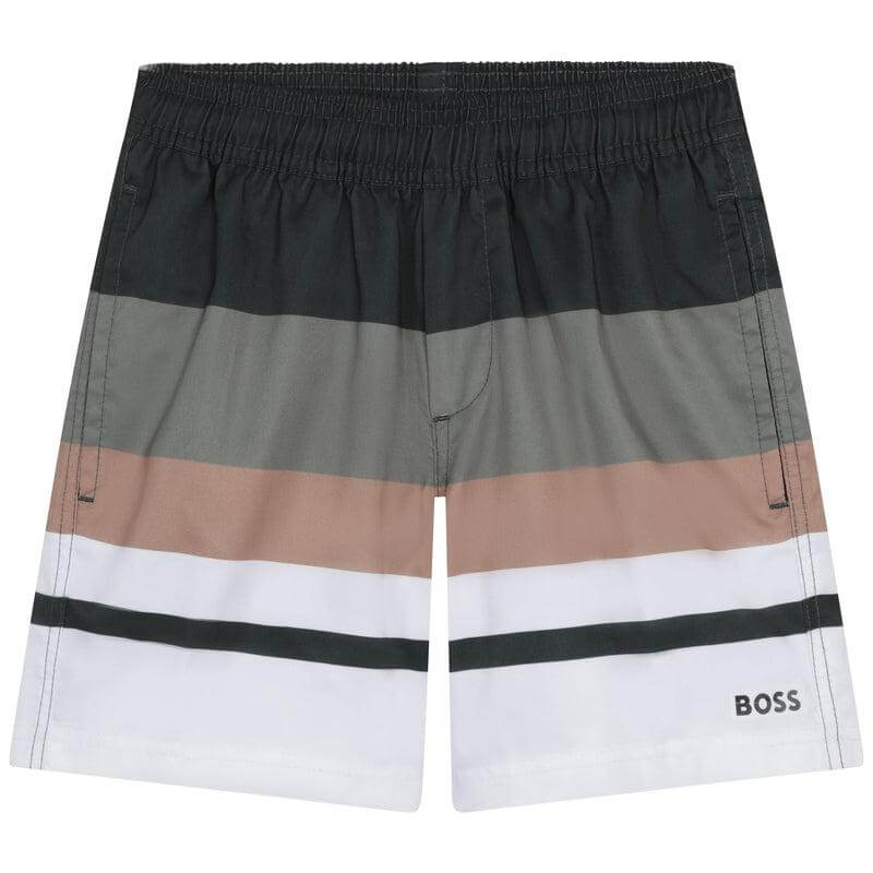 BOSS Boys Stripe Khaki Swim Shorts BOSS Boys Stripe Khaki Swim Shorts