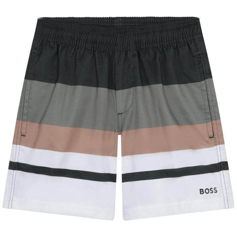 BOSS Boys Stripe Khaki Swim Shorts BOSS Boys Stripe Khaki Swim Shorts