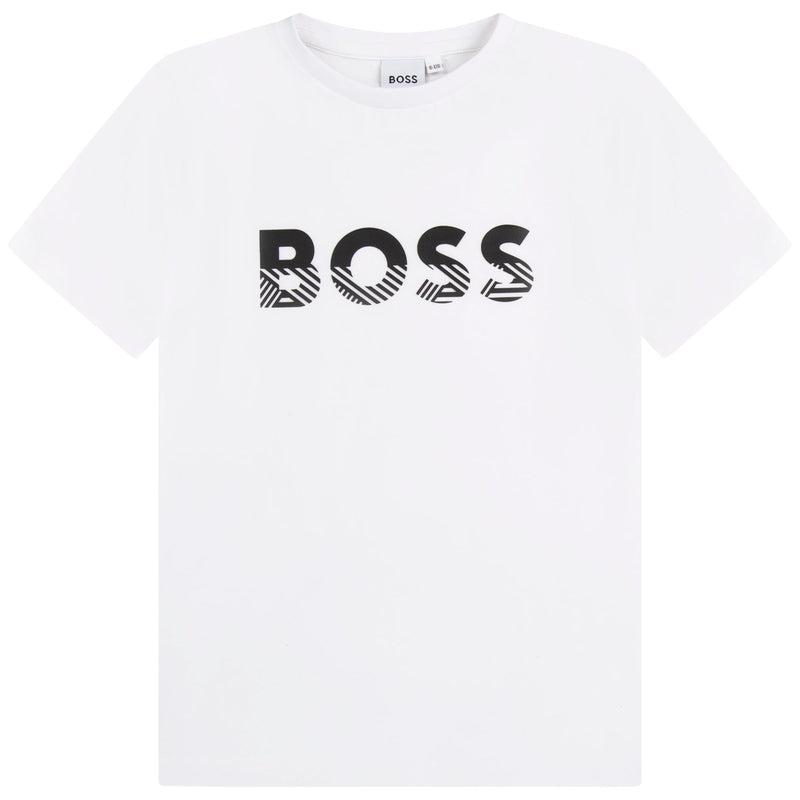 BOSS Boys White Boss Logo T-Shirt BOSS Boys White Boss Logo T-Shirt